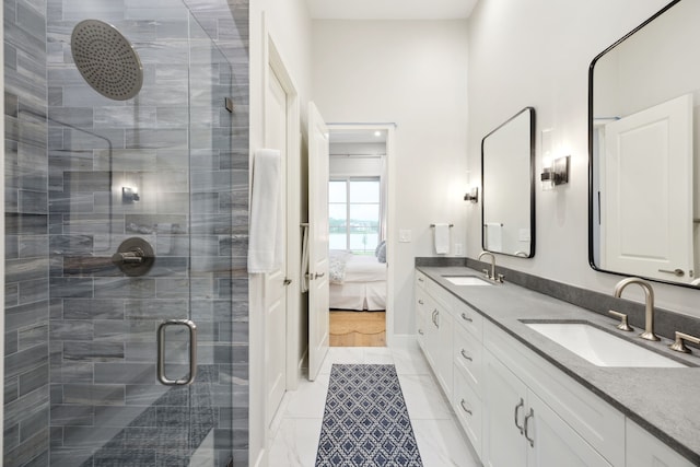 13736 Waterside Dr, Malakoff, TX 75148 - bathroom with a shower stall, double vanity, and connected bathroom