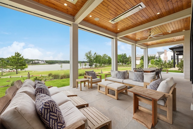 13736 Waterside Dr, Malakoff, TX 75148 - view of patio / terrace featuring an outdoor living space, a water view, and a ceiling fan