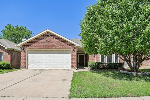 8833 Stirrup Way, Fort Worth, TX 76244 - view of front of home featuring concrete driveway, a front lawn, a garage, and brick siding