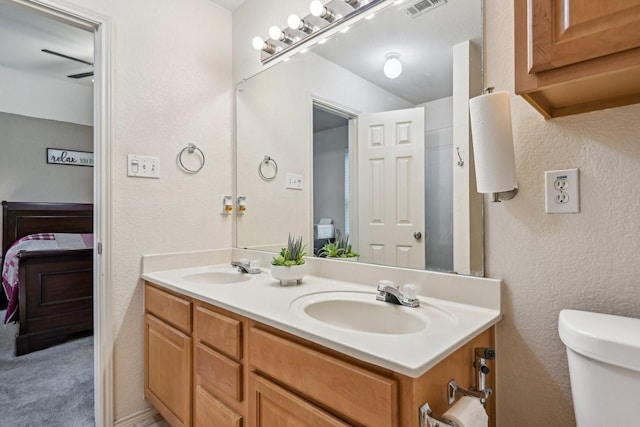 8833 Stirrup Way, Fort Worth, TX 76244 - ensuite bathroom featuring toilet, double vanity, and a textured wall