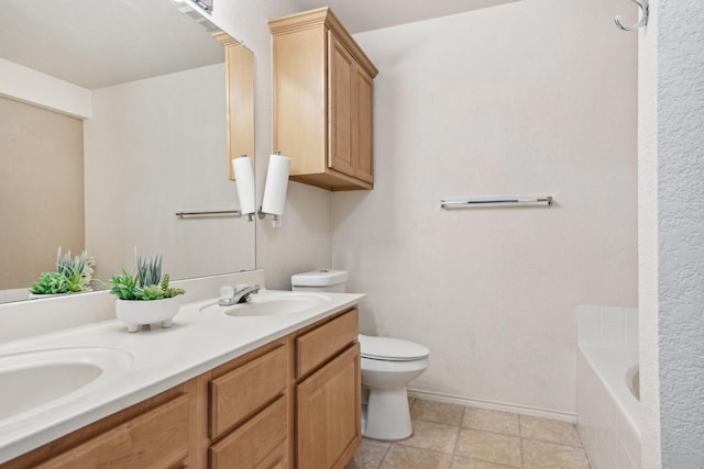 8833 Stirrup Way, Fort Worth, TX 76244 - full bathroom featuring toilet, a bath, double vanity, and tile patterned flooring