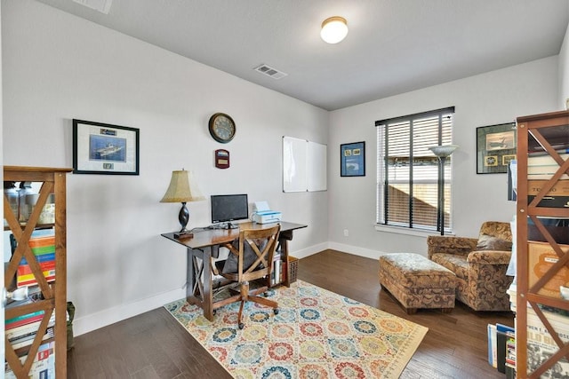 office featuring wood finished floors and baseboards