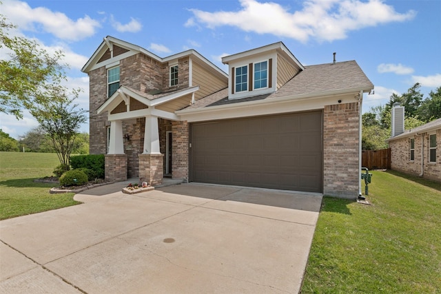 1744 Wildflower Ln, Wylie, TX 75098 - craftsman house with concrete driveway, brick siding, an attached garage, and a shingled roof