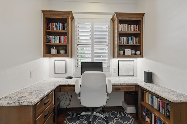 304 Nora Ln, Argyle, TX 76226 - office area featuring built in desk and dark wood-style flooring
