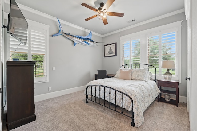 304 Nora Ln, Argyle, TX 76226 - bedroom featuring carpet, baseboards, crown molding, and ceiling fan