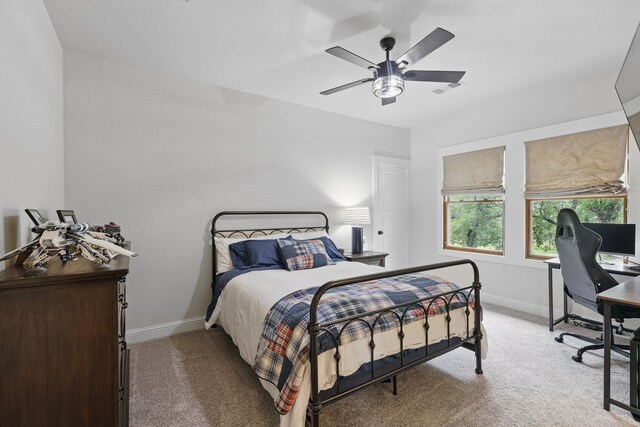 304 Nora Ln, Argyle, TX 76226 - carpeted bedroom with baseboards, a ceiling fan, and a desk