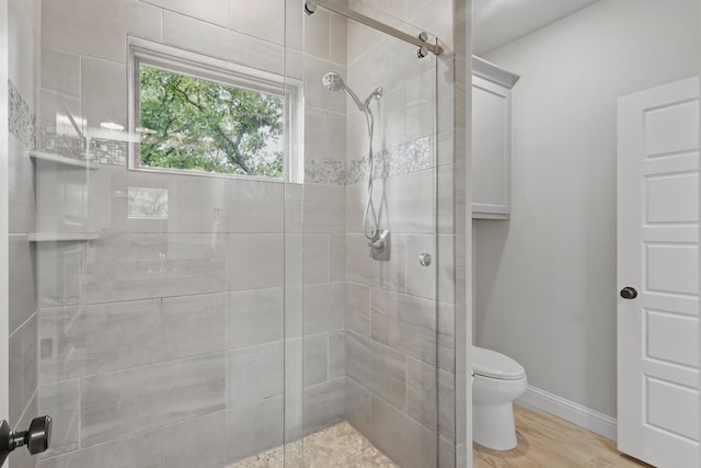 304 Nora Ln, Argyle, TX 76226 - full bath with toilet, a shower stall, baseboards, and wood finished floors