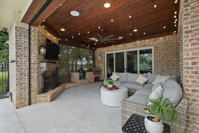 304 Nora Ln, Argyle, TX 76226 - view of patio featuring exterior kitchen, an outdoor hangout area, and a ceiling fan