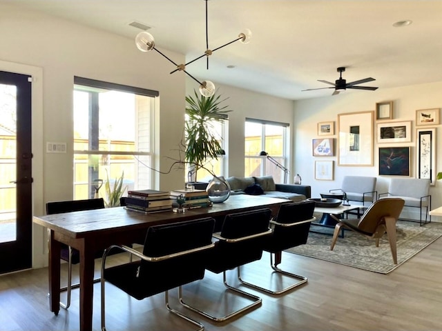 1967 Bayside St, Dallas, TX 75212 - dining space featuring wood finished floors and ceiling fan