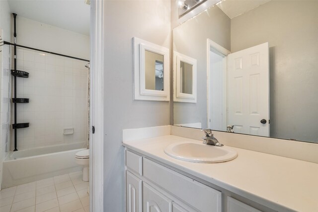 2713 Pasadena Pl, Flower Mound, TX 75022 - full bath with toilet, vanity, shower / bathtub combination with curtain, and tile patterned floors