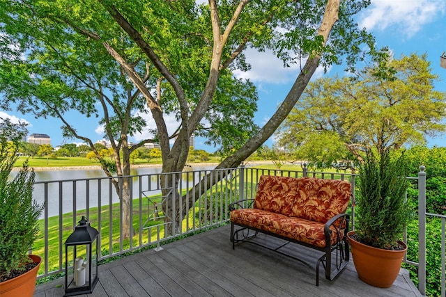 303 Steeplechase Dr, Irving, TX 75062 - wooden deck with a water view and a yard