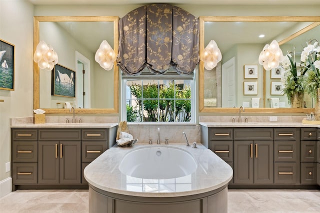 303 Steeplechase Dr, Irving, TX 75062 - full bath featuring two vanities and a garden tub