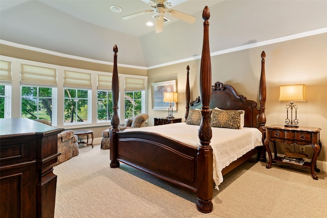 303 Steeplechase Dr, Irving, TX 75062 - bedroom with light colored carpet, crown molding, baseboards, a ceiling fan, and recessed lighting