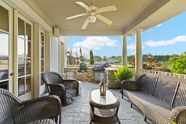 303 Steeplechase Dr, Irving, TX 75062 - view of patio with a ceiling fan, area for grilling, and an outdoor living space