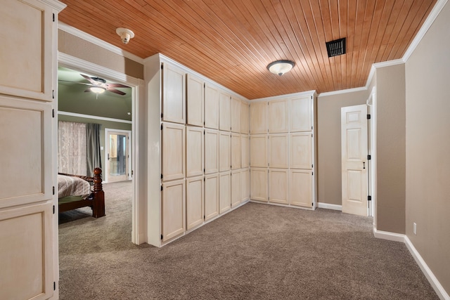10080 Arvin Hill Rd, Aubrey, TX 76227 - hall featuring crown molding, wooden ceiling, carpet, and baseboards