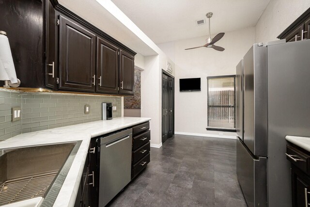 unfurnished living room featuring wood walls, a ceiling fan, wood finished floors, baseboards, and recessed lighting