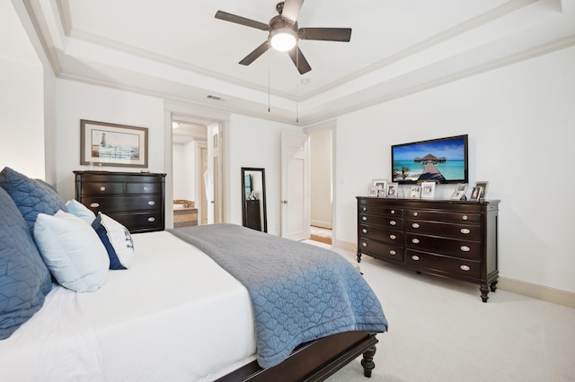 3728 Stanford Ave, University Park, TX 75225 - bedroom with a raised ceiling, carpet, baseboards, and a ceiling fan