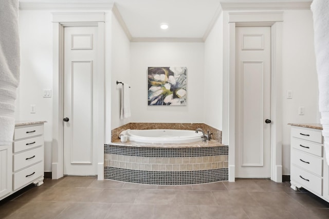 3728 Stanford Ave, University Park, TX 75225 - bathroom with a bath, tile patterned flooring, vanity, and crown molding