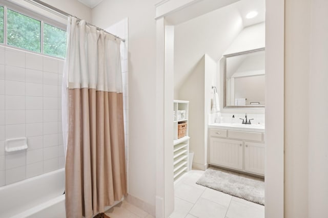 3728 Stanford Ave, University Park, TX 75225 - bathroom with tile patterned flooring, vanity, and shower / tub combo with curtain