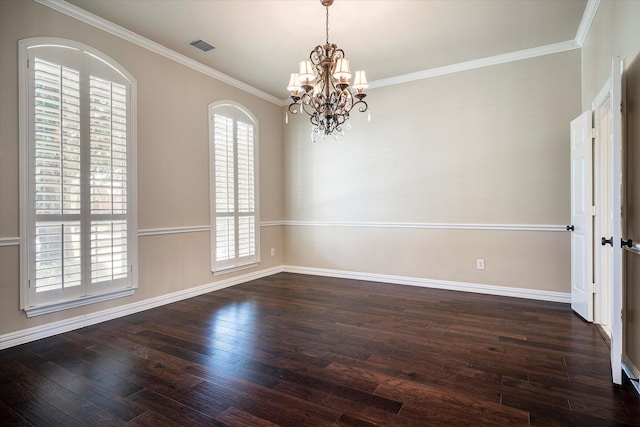 3704 Southport Dr, Plano, TX 75025 - spare room featuring a chandelier, wood finished floors, crown molding, and baseboards