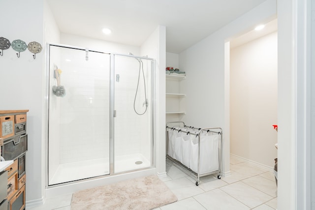 2308 Bellewood Ct, Crandall, TX 75114 - full bathroom with a stall shower, tile patterned flooring, and recessed lighting