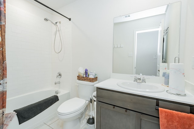 2308 Bellewood Ct, Crandall, TX 75114 - bathroom with shower / tub combo, toilet, vanity, and tile patterned floors