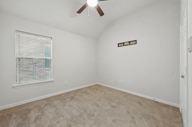 2691 Waterdance Dr, Little Elm, TX 75068 - carpeted spare room with vaulted ceiling, ceiling fan, and baseboards