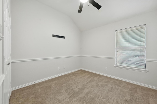 2691 Waterdance Dr, Little Elm, TX 75068 - carpeted empty room featuring vaulted ceiling, a ceiling fan, and baseboards