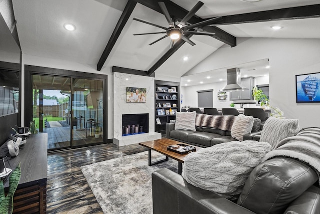 2512 Bennett Ave, Sherman, TX 75090 - living room with wood finished floors, a ceiling fan, recessed lighting, and a fireplace