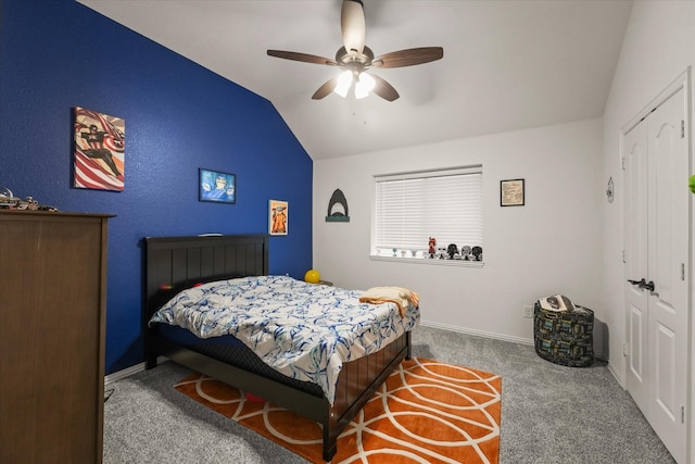 2643 Perdenales Dr, Royse City, TX 75189 - carpeted bedroom with vaulted ceiling, a closet, ceiling fan, and baseboards