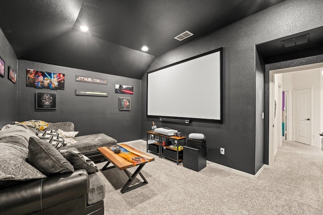 2643 Perdenales Dr, Royse City, TX 75189 - home theater room featuring lofted ceiling, carpet floors, baseboards, a textured wall, and recessed lighting