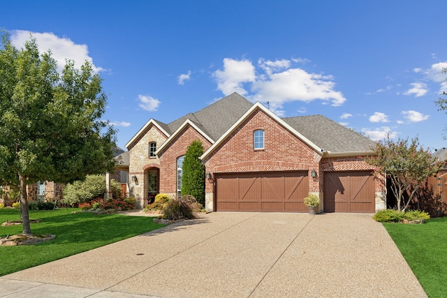 850 Long Valley Ct, Prosper, TX 75078 - traditional-style house featuring brick siding, stone siding, a garage, concrete driveway, and a front yard
