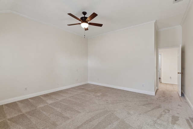 10008 Preston Vineyard Dr, Frisco, TX 75035 - spare room featuring ornamental molding, a ceiling fan, light colored carpet, and baseboards