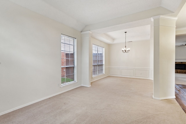 10008 Preston Vineyard Dr, Frisco, TX 75035 - carpeted spare room featuring a chandelier, a tray ceiling, baseboards, and a ceiling fan