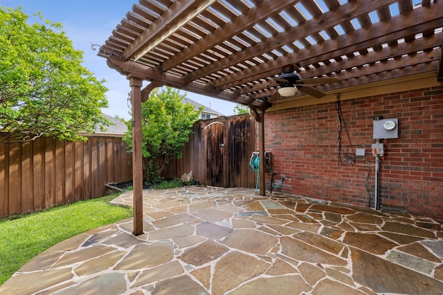 10008 Preston Vineyard Dr, Frisco, TX 75035 - view of patio featuring a fenced backyard, a pergola, and a ceiling fan