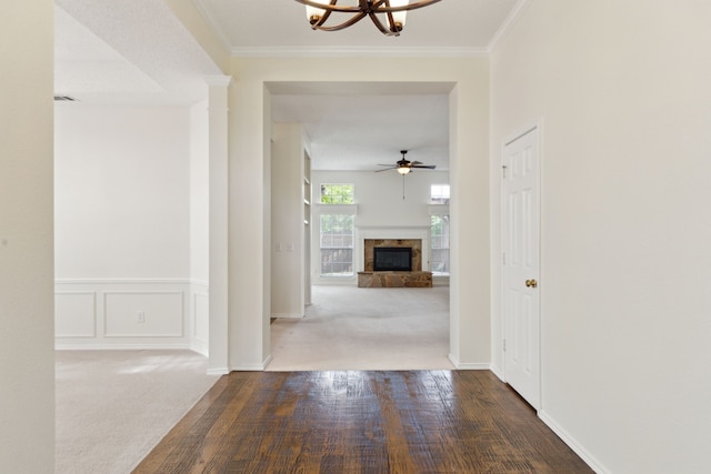 10008 Preston Vineyard Dr, Frisco, TX 75035 - corridor featuring a chandelier, carpet floors, and ornamental molding