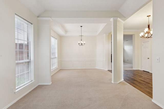 10008 Preston Vineyard Dr, Frisco, TX 75035 - unfurnished dining area featuring a chandelier, carpet, healthy amount of natural light, and lofted ceiling