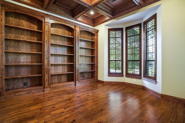 1727 Lantana Ln, Frisco, TX 75033 - spare room featuring wooden ceiling, dark wood finished floors, plenty of natural light, baseboards, and beam ceiling