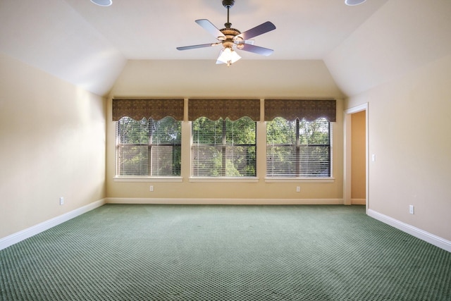 1727 Lantana Ln, Frisco, TX 75033 - empty room featuring carpet, lofted ceiling, baseboards, and a ceiling fan