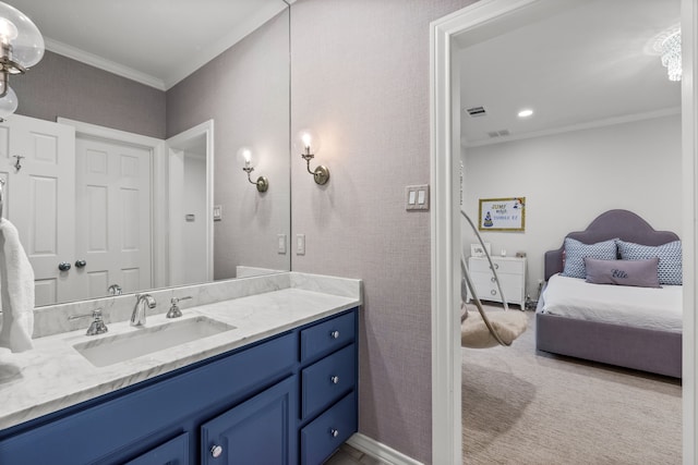 3428 Stanford Ave, University Park, TX 75225 - bathroom with ornamental molding and vanity