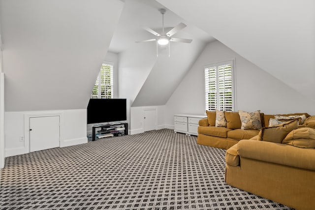 3428 Stanford Ave, University Park, TX 75225 - bonus room featuring a ceiling fan, lofted ceiling, and carpet flooring