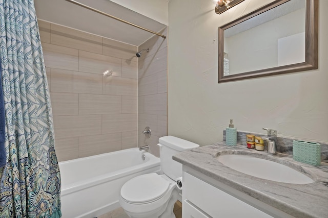 full bath featuring toilet, shower / bath combo, and vanity