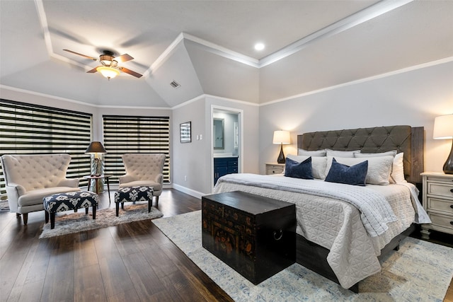 6701 Timothy Dr, Plano, TX 75023 - bedroom featuring dark wood-type flooring, baseboards, lofted ceiling, recessed lighting, and ceiling fan