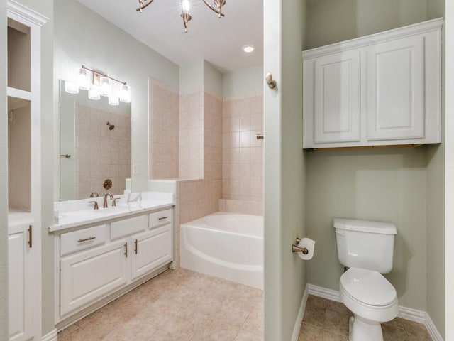 323 Emma Call Ct, Decatur, TX 76234 - bathroom featuring a shower, vanity, a tub to relax in, tile patterned floors, and toilet