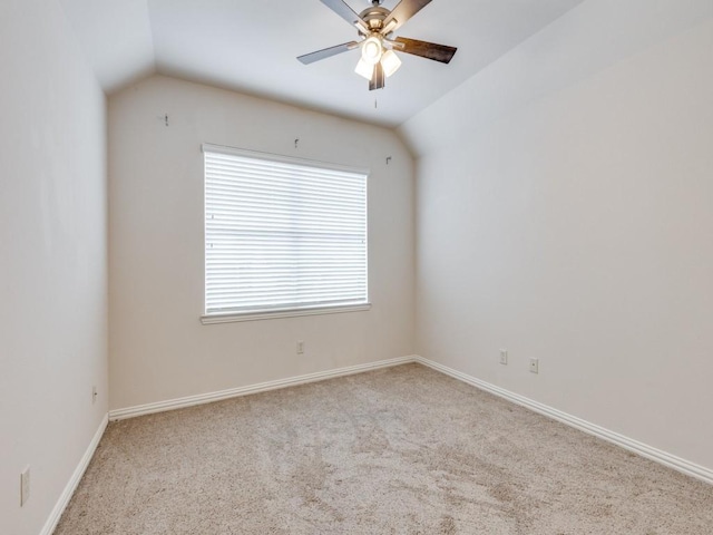 323 Emma Call Ct, Decatur, TX 76234 - unfurnished room featuring carpet flooring, lofted ceiling, ceiling fan, and baseboards