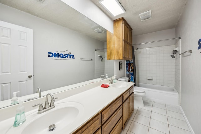 4204 Twilight Dr S, Benbrook, TX 76116 - bathroom featuring tile patterned flooring, shower / tub combination, double vanity, toilet, and baseboards