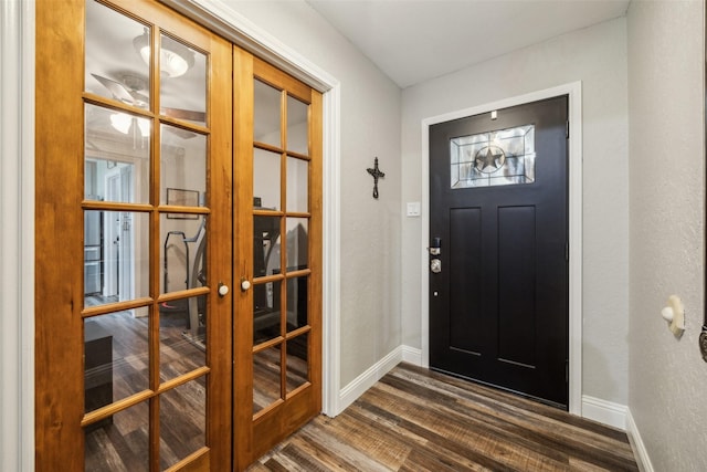 4204 Twilight Dr S, Benbrook, TX 76116 - foyer with french doors, dark wood-type flooring, baseboards, and a textured wall