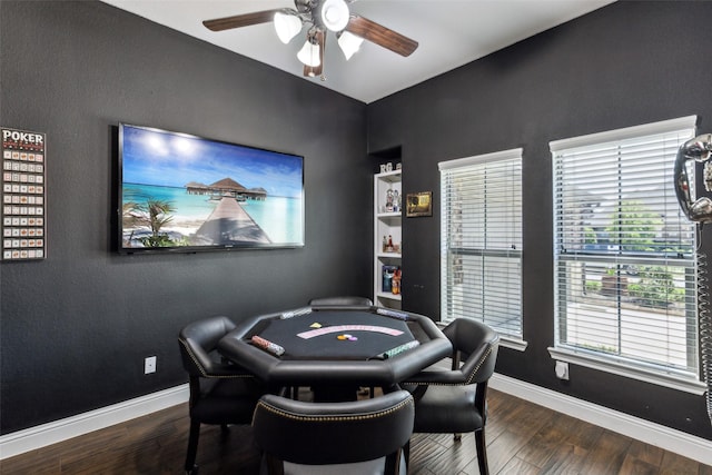 121 Quail Run Rd, Red Oak, TX 75154 - recreation room featuring ceiling fan, wood finished floors, and baseboards