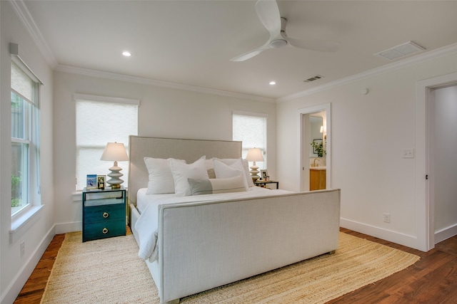 4719 Wateka Dr, Dallas, TX 75209 - bedroom with wood finished floors, multiple windows, baseboards, ornamental molding, and recessed lighting
