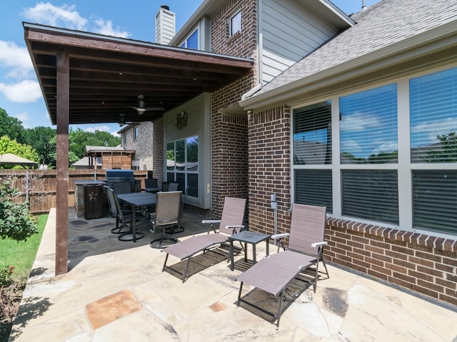 928 Freesia Dr, Little Elm, TX 75068 - view of patio / terrace featuring fence, ceiling fan, and outdoor dining space